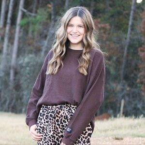 Lulu Mac Waffle Knit Brown Long Sleeve Top